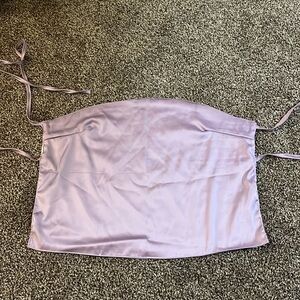 Purple satin strapless top with open back